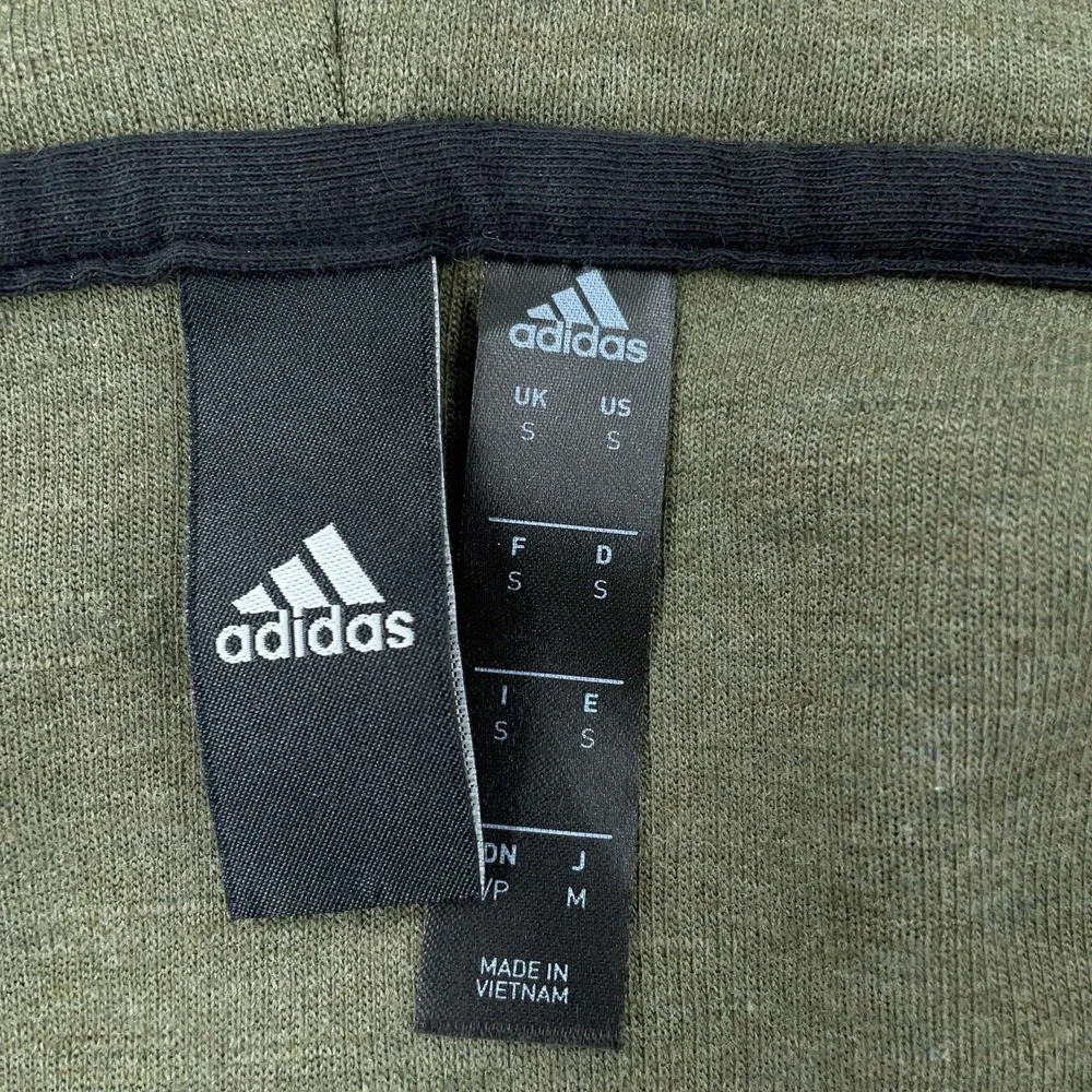 Adidas Hoodie Mens Small Olive Green Full Zip Sweatshirt Drawstring Logo‎ DU1537